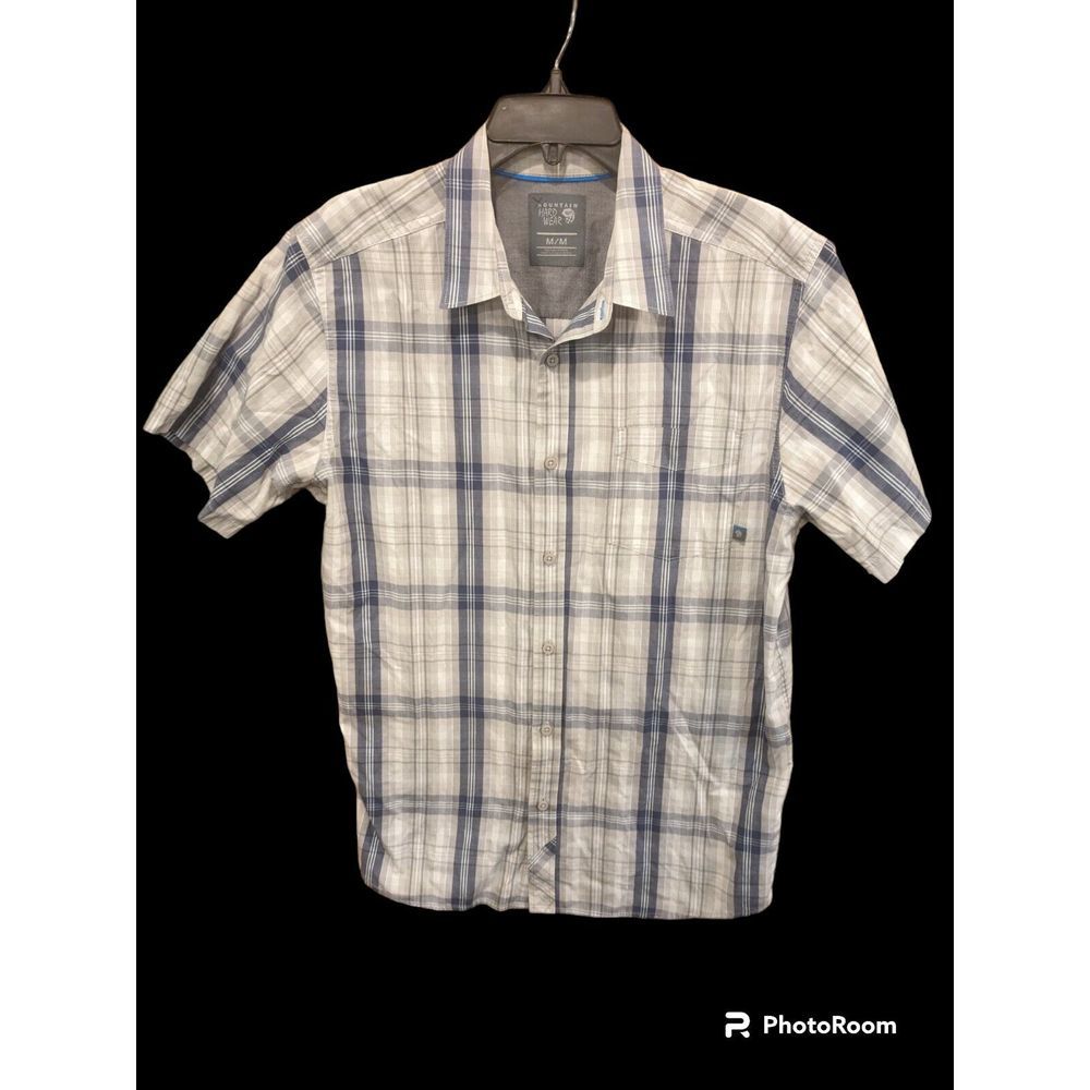 Mountain Hardwear Mens‎ Medium Beige  plaid short sleeve  button Hiking Shirt